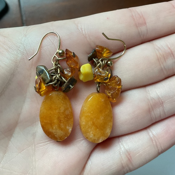 Orange Aventurine and Baltic Amber Dangle Earrings